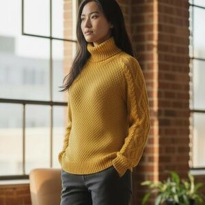 Lauren Ralph Lauren Yellow Cable Knit Turtleneck Sweater • Size S